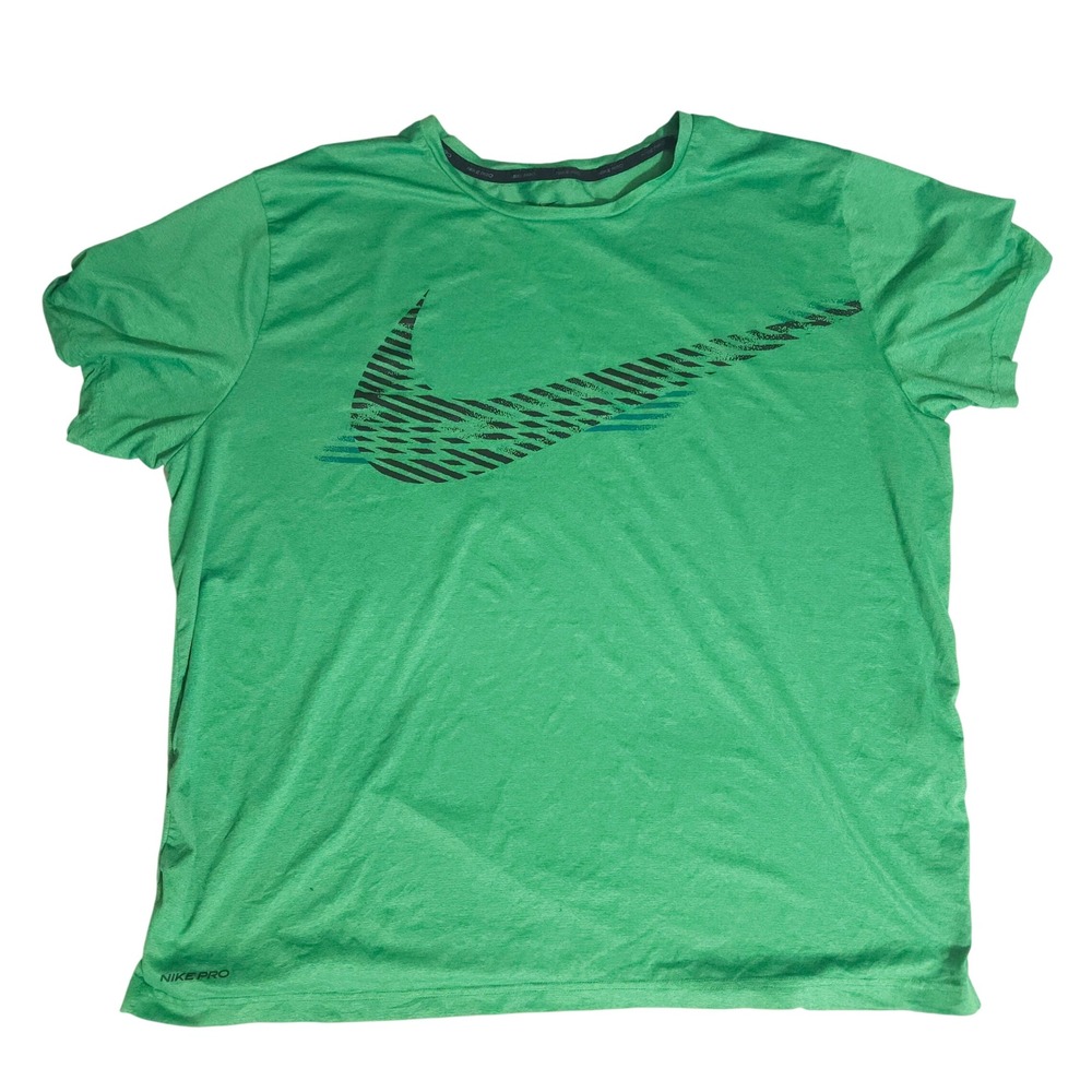 Nike Pro Dri-FIT Mens XXL Green Graphic Swoosh Training T-Shirt Standard Fit